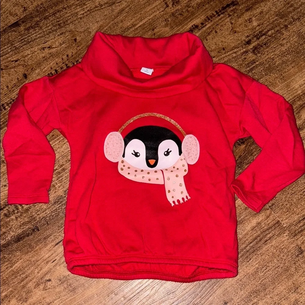 Old Navy Red Sweatshirt with Penguin Graphic
